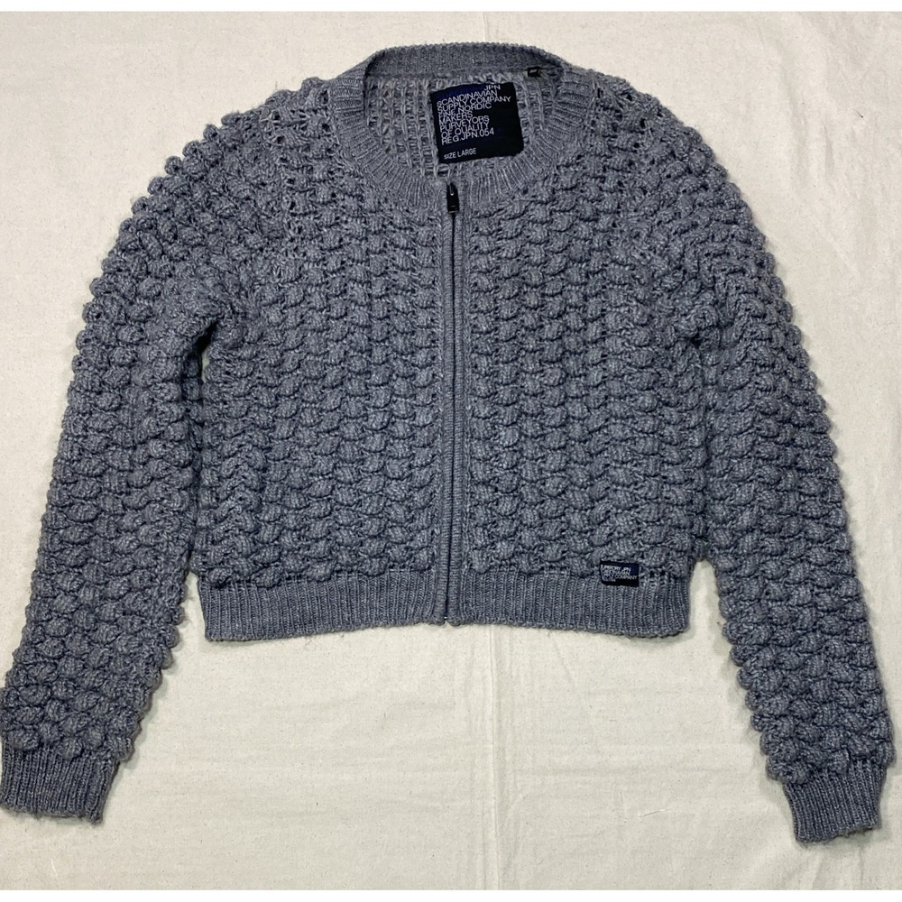 SUPERDRY Womens Oversized Crop Top Cropped Grey Cotton Full Zip quilted Sz Large